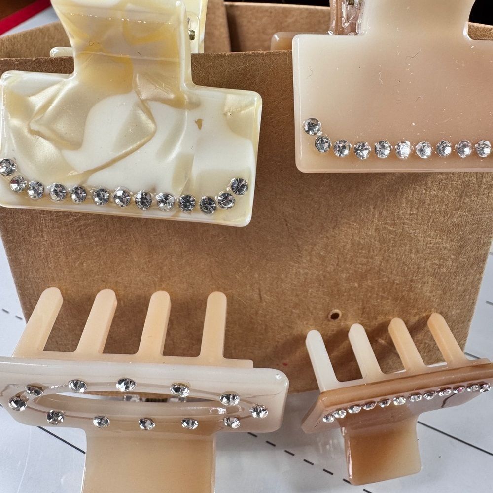 Anthro Elegant Cream and Tan Hair Clips with Rhinestones & Headband - Picture 8 of 8